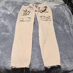 Nova Men Men's Beige Cargo Pants Cotton Button Zip Flat Front Straight Leg